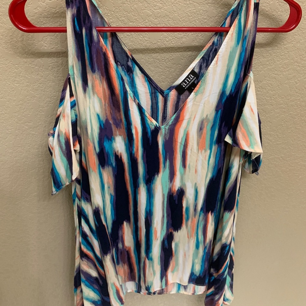 Multi-colored Cold Shoulder Top